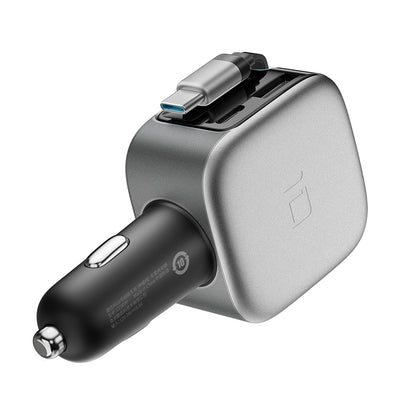 Cuktech CC903P 100W Car Charger with Display and 70cm Retractable USB-C Cable - Gray_2