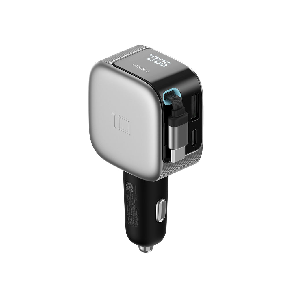 Cuktech CC903P 100W Car Charger with Display and 70cm Retractable USB-C Cable - Gray_3