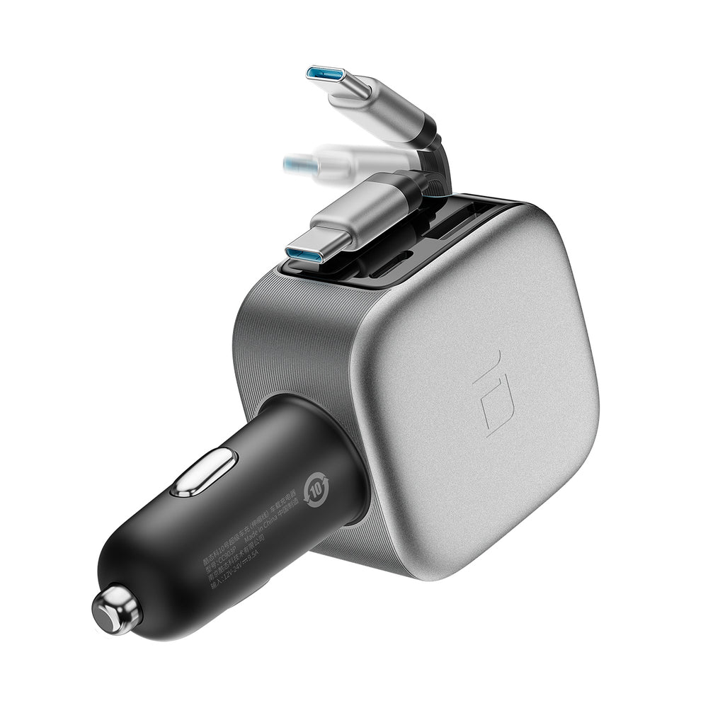 Cuktech CC903P 100W Car Charger with Display and 70cm Retractable USB-C Cable - Gray_4