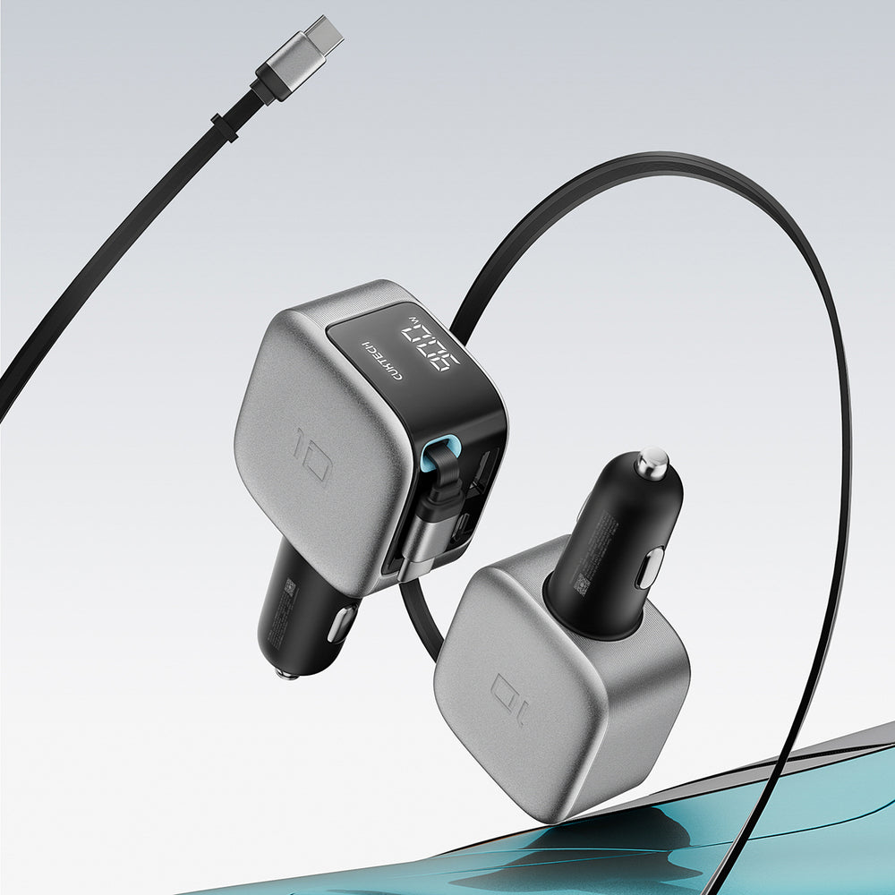 Cuktech CC903P 100W Car Charger with Display and 70cm Retractable USB-C Cable - Gray_5