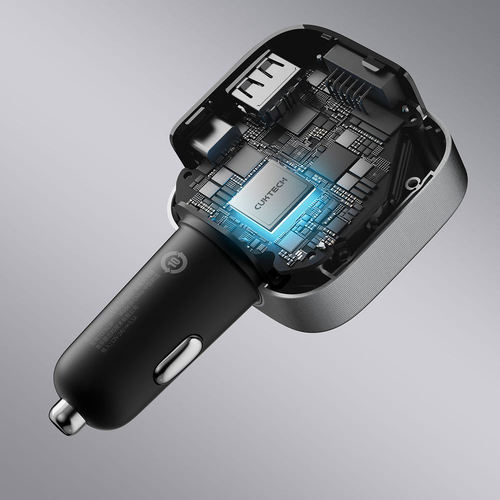 Cuktech CC903P 100W Car Charger with Display and 70cm Retractable USB-C Cable - Gray_7