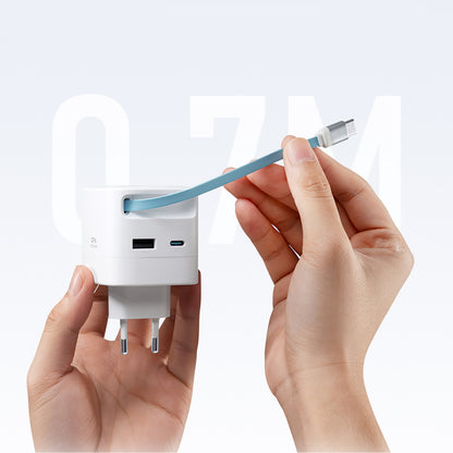 Cuktech AD653W 67W GaN 2x USB-C + USB-A Wall Charger with 70cm Retractable USB-C Cable - White_2