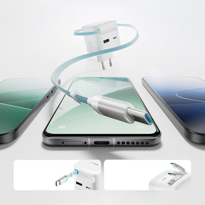 Cuktech AD653W 67W GaN 2x USB-C + USB-A Wall Charger with 70cm Retractable USB-C Cable - White_3