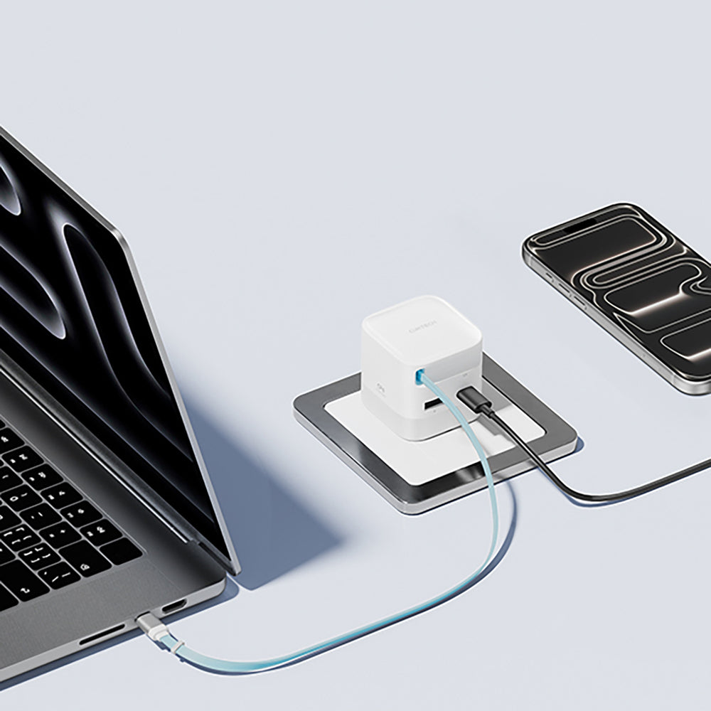 Cuktech AD653W 67W GaN 2x USB-C + USB-A Wall Charger with 70cm Retractable USB-C Cable - White_4