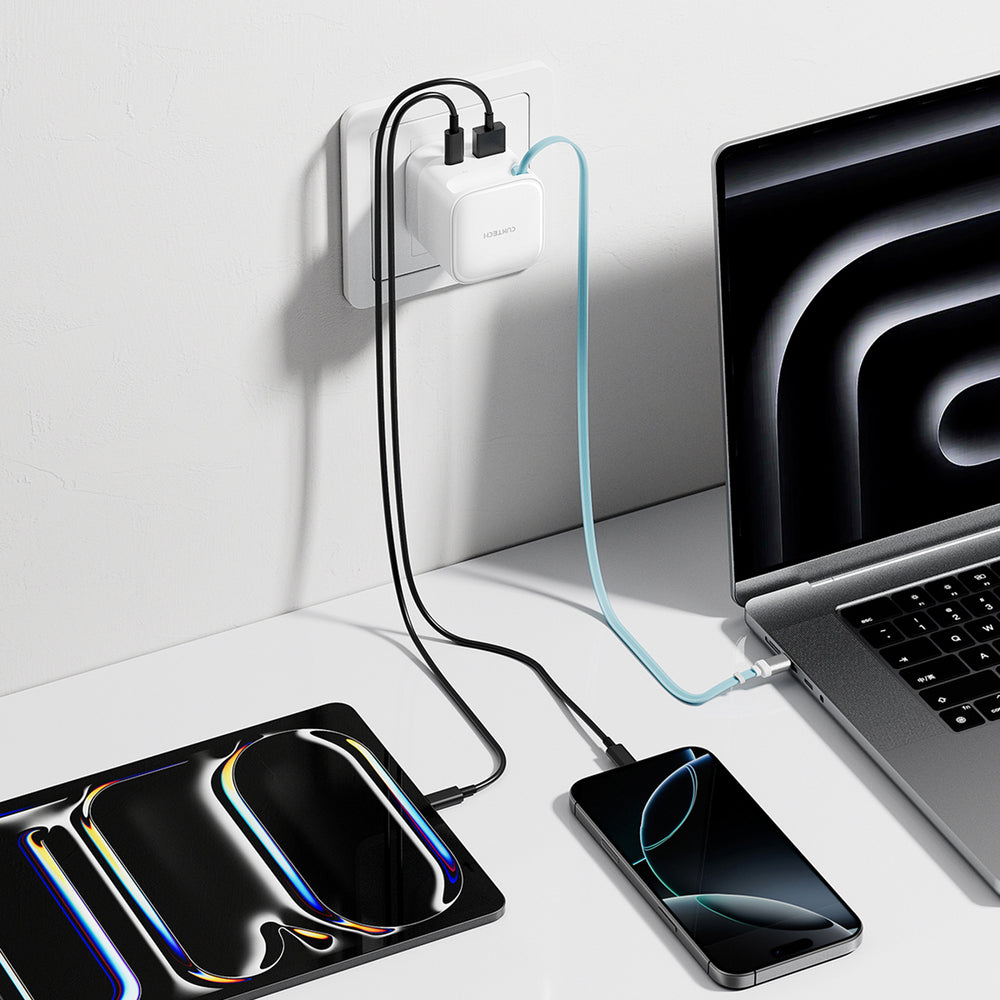 Cuktech AD653W 67W GaN 2x USB-C + USB-A Wall Charger with 70cm Retractable USB-C Cable - White_5