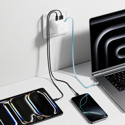 Cuktech AD653W 67W GaN 2x USB-C + USB-A Wall Charger with 70cm Retractable USB-C Cable - White_5