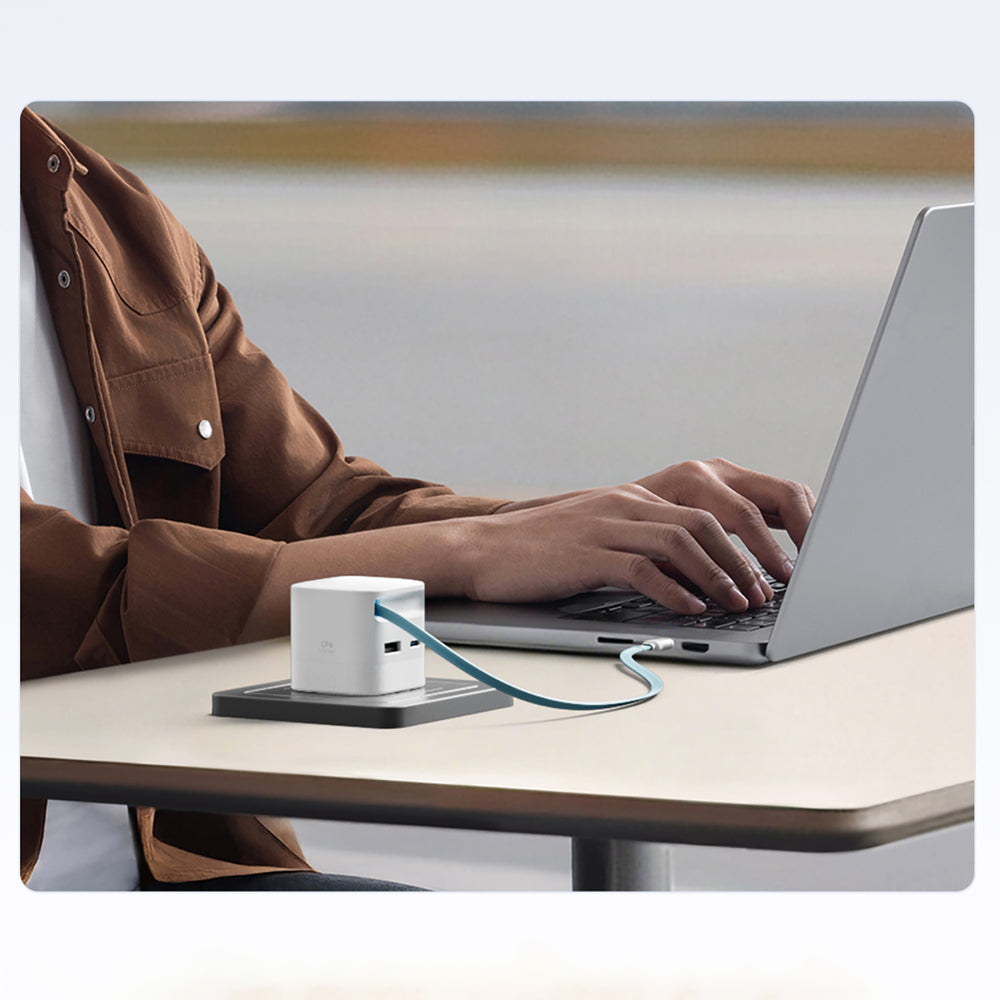 Cuktech AD653W 67W GaN 2x USB-C + USB-A Wall Charger with 70cm Retractable USB-C Cable - White_7