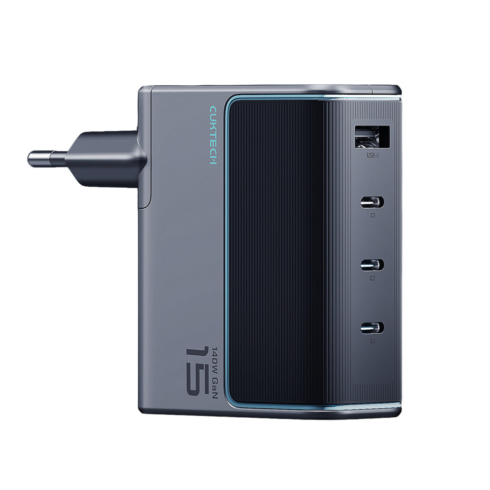 Cuktech AD1404UEU 140W GaN 3x USB-C + USB-A Wall Charger with USB-C Cable - Gray_0