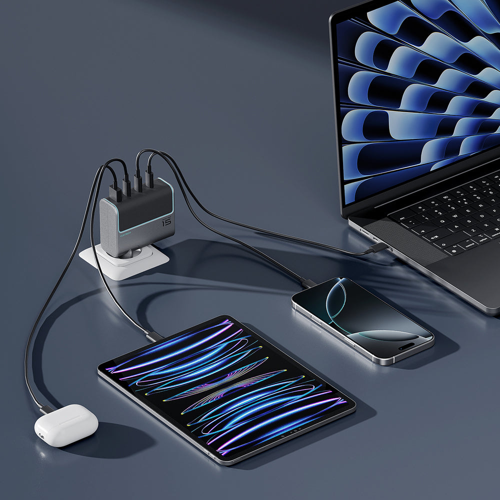 Cuktech AD1404UEU 140W GaN 3x USB-C + USB-A Wall Charger with USB-C Cable - Gray_9