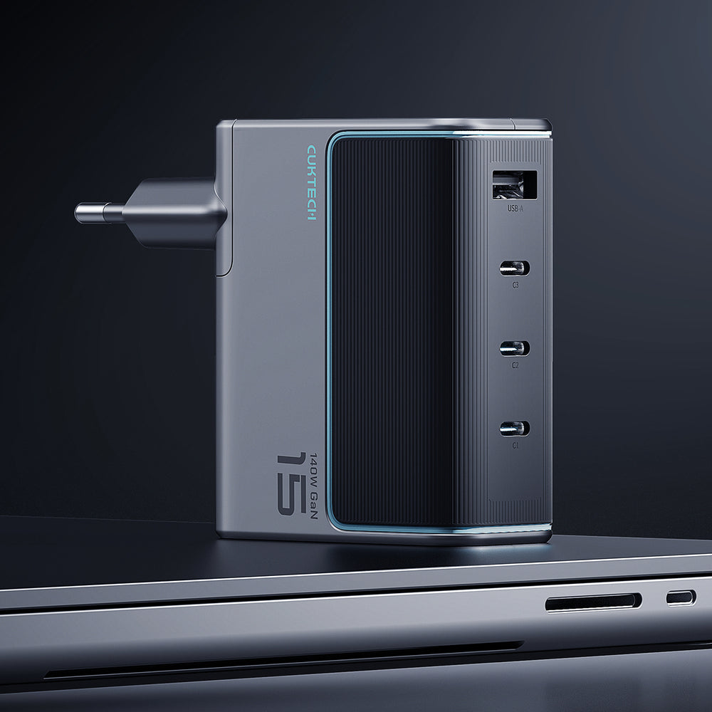 Cuktech AD1404UEU 140W GaN 3x USB-C + USB-A Wall Charger with USB-C Cable - Gray_2