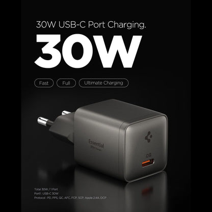 Wall Charger Spigen EE301EU Essential, 30W, 3A, 1 x USB-C, Grey ACH10447 _1