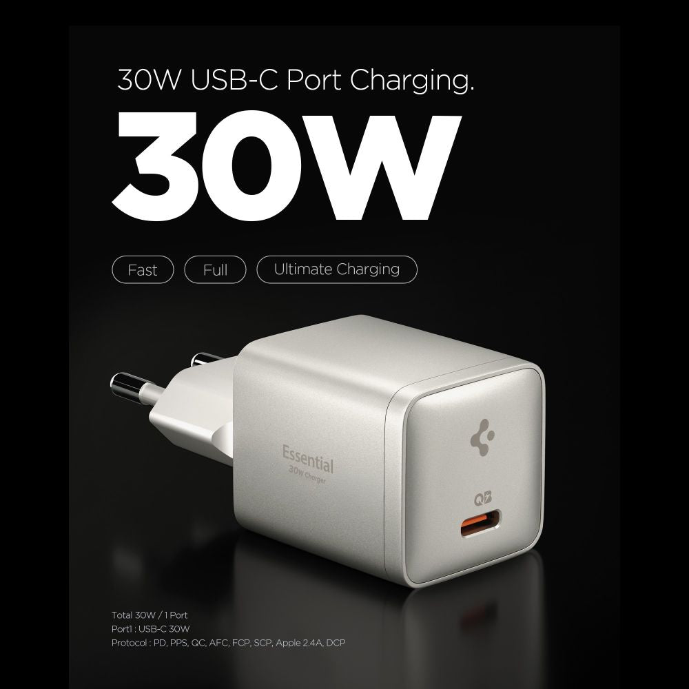 Wall Charger Spigen EE301EU Essential, 30W, 3A, 1 x USB-C, Natural Titanium ACH10448 _1