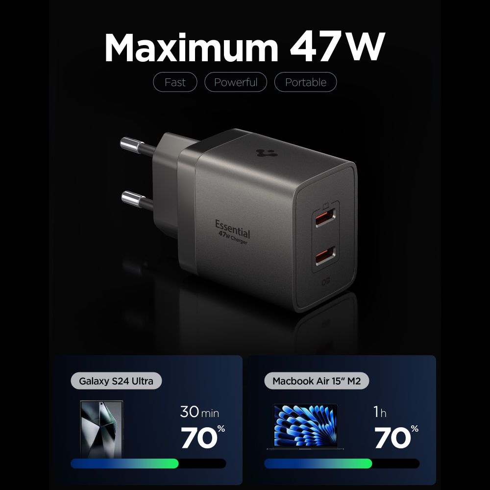 Wall Charger Spigen EE472EU Essential, 47W, 3A, 2 x USB-C, Grey ACH10450 _1