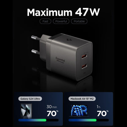 Wall Charger Spigen EE472EU Essential, 47W, 3A, 2 x USB-C, Grey ACH10450 _1