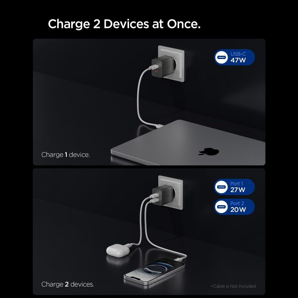 Wall Charger Spigen EE472EU Essential, 47W, 3A, 2 x USB-C, Grey ACH10450 _2
