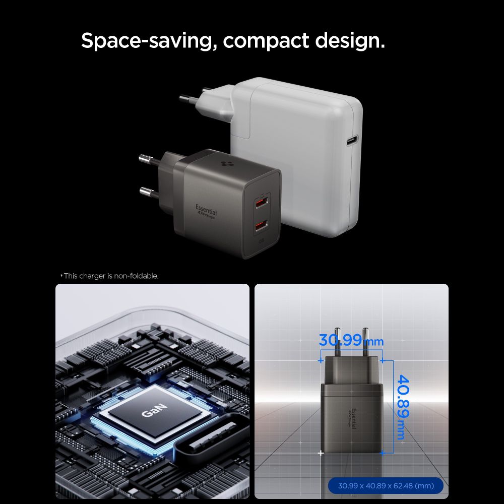 Wall Charger Spigen EE472EU Essential, 47W, 3A, 2 x USB-C, Grey ACH10450 _3
