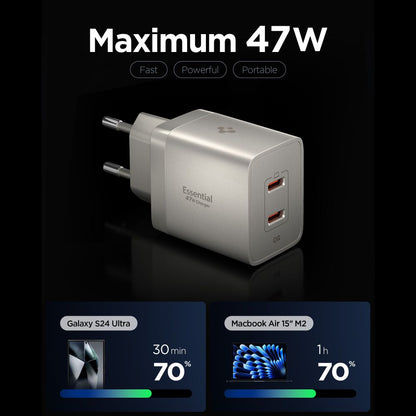 Wall Charger Spigen EE472EU Essential, 47W, 3A, 2 x USB-C, Natural Titanium ACH10451 _1
