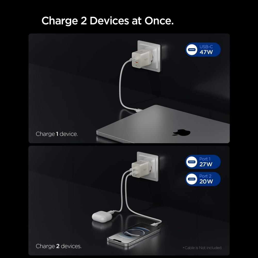 Wall Charger Spigen EE472EU Essential, 47W, 3A, 2 x USB-C, Natural Titanium ACH10451 _2