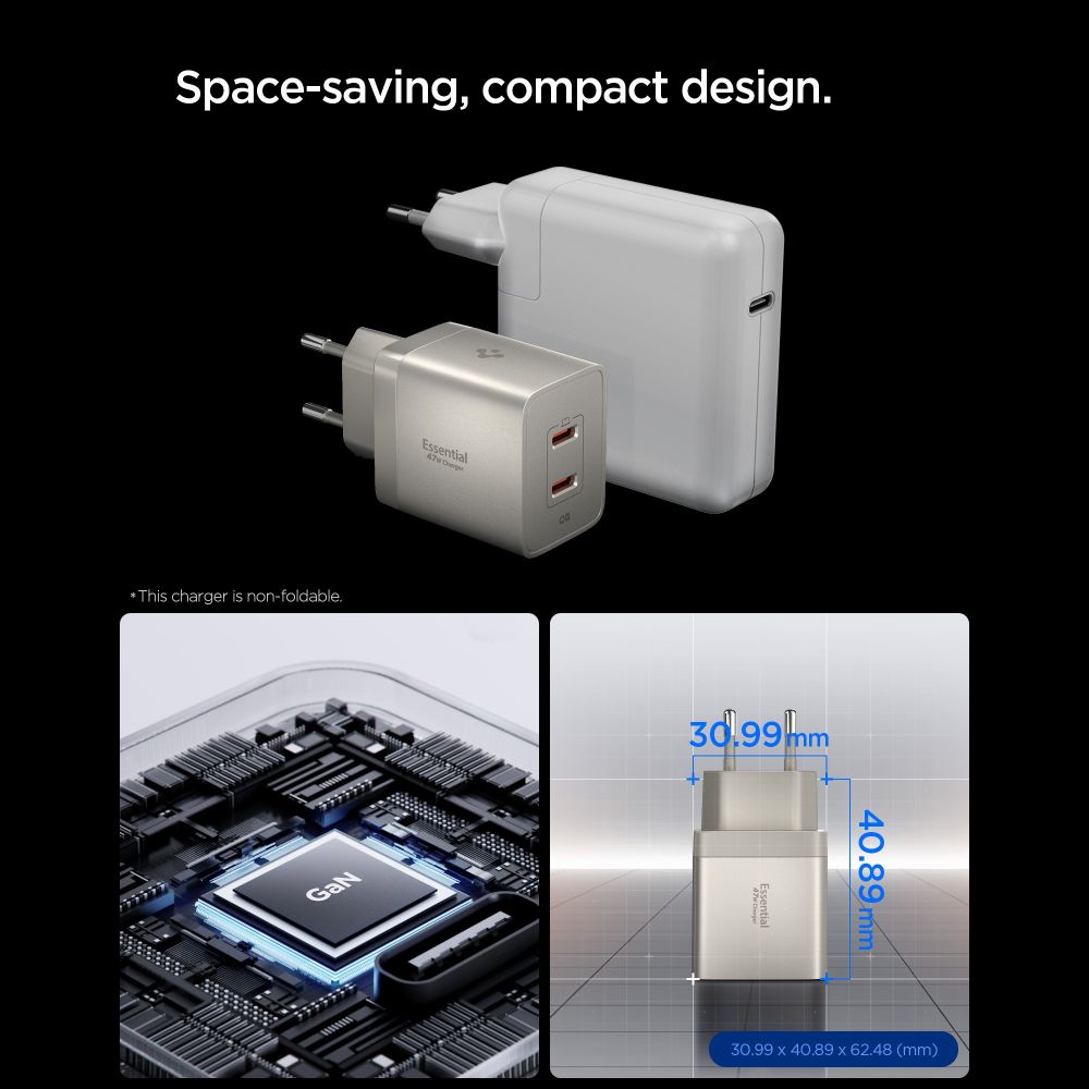 Wall Charger Spigen EE472EU Essential, 47W, 3A, 2 x USB-C, Natural Titanium ACH10451 _3
