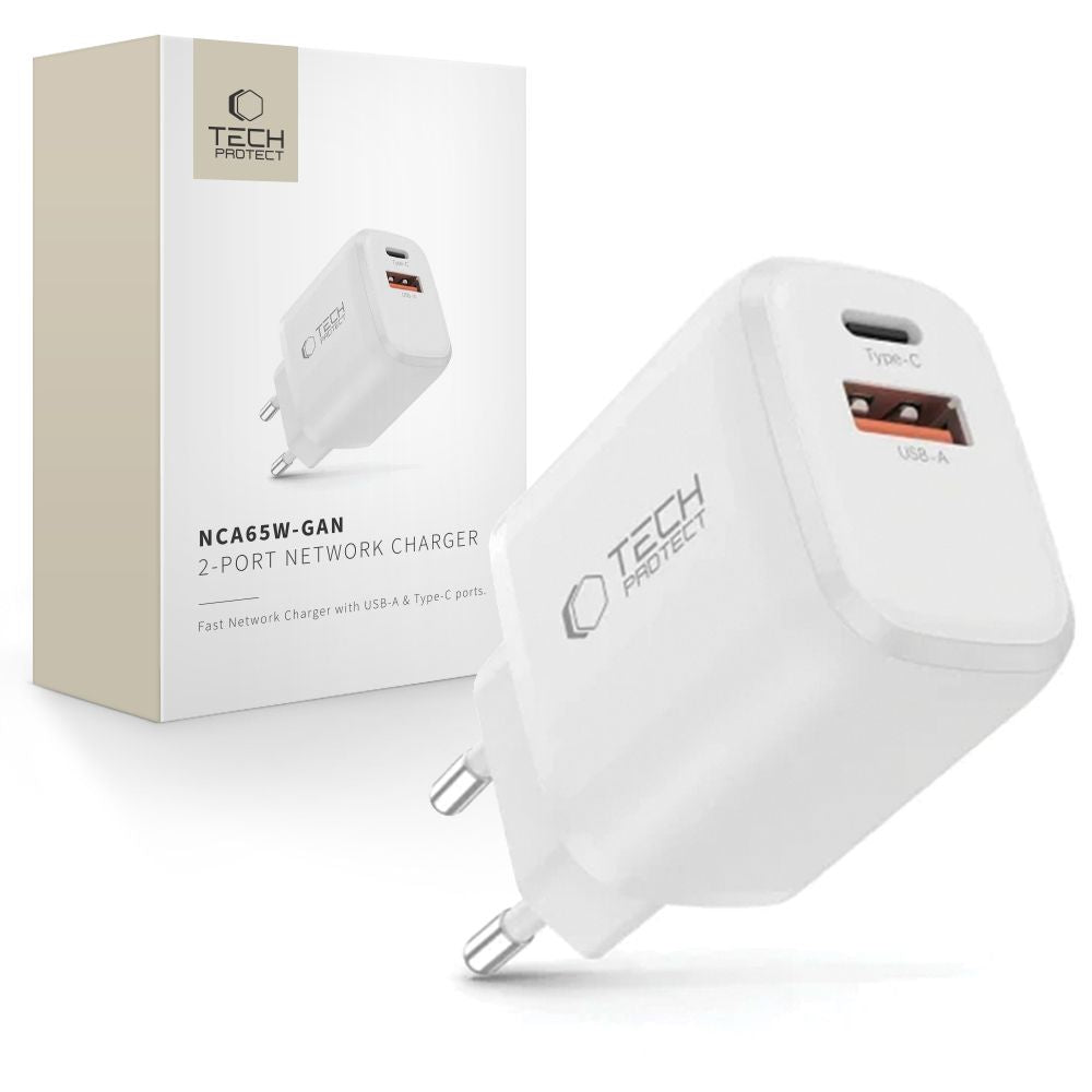 Tech-Protect NCA65W-GAN 2-Port PD 65W / QC3.0 2-Port Wall Charger - White_0