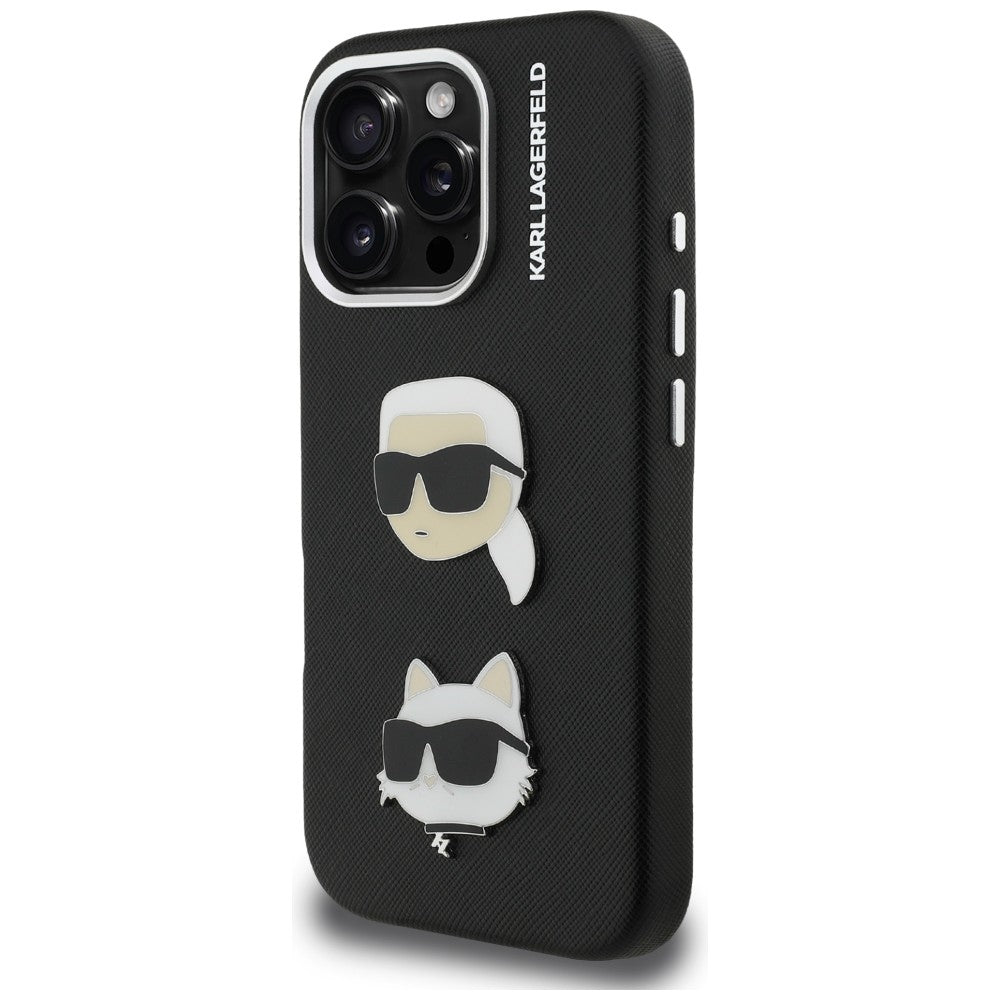 Karl Lagerfeld FW Grained Karl &amp; Choupette Heads Pins Case for iPhone 16 Pro - Black_1