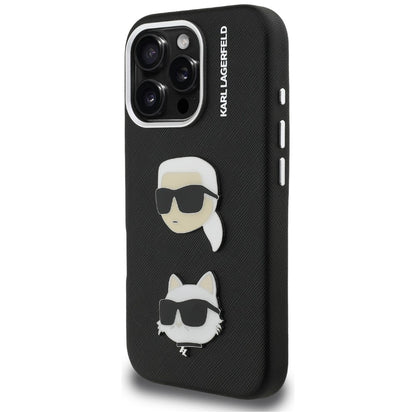 Karl Lagerfeld FW Grained Karl &amp; Choupette Heads Pins Case for iPhone 16 Pro - Black_1