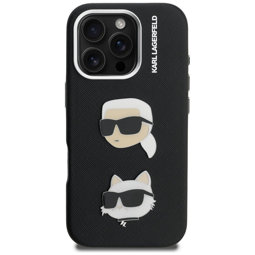 Karl Lagerfeld FW Grained Karl &amp; Choupette Heads Pins Case for iPhone 16 Pro - Black_2