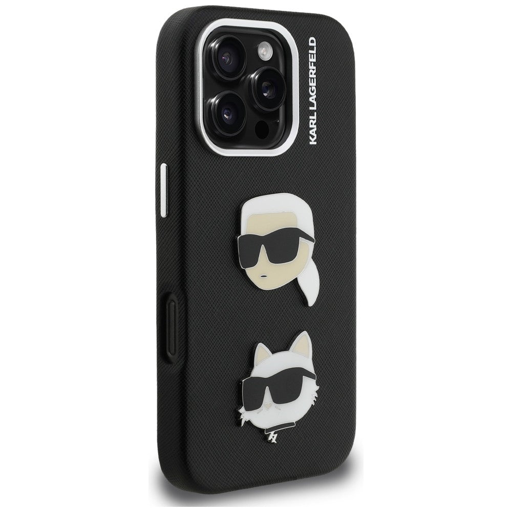 Karl Lagerfeld FW Grained Karl &amp; Choupette Heads Pins Case for iPhone 16 Pro - Black_3