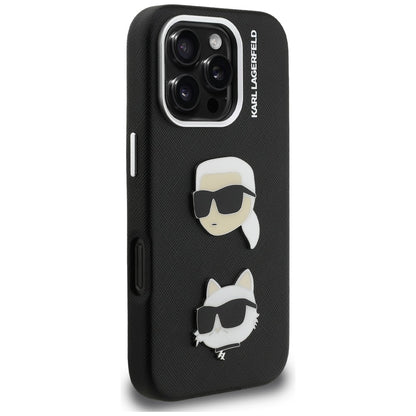 Karl Lagerfeld FW Grained Karl &amp; Choupette Heads Pins Case for iPhone 16 Pro - Black_3