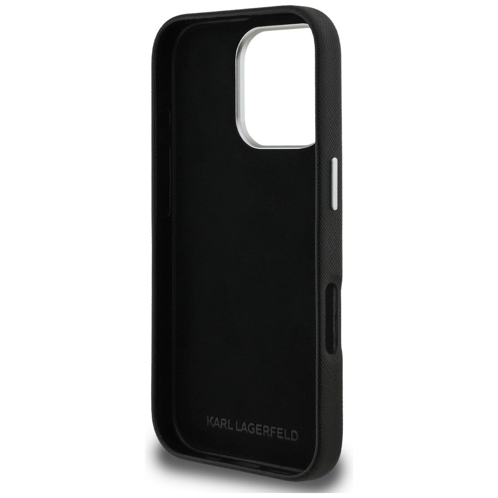 Karl Lagerfeld FW Grained Karl &amp; Choupette Heads Pins Case for iPhone 16 Pro - Black_6