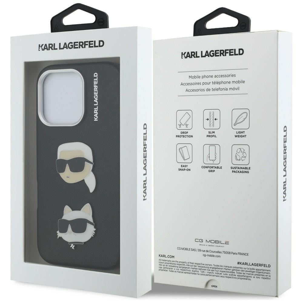 Karl Lagerfeld FW Grained Karl &amp; Choupette Heads Pins Case for iPhone 16 Pro - Black_7