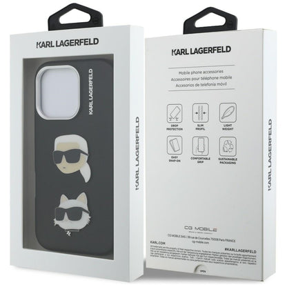 Karl Lagerfeld FW Grained Karl &amp; Choupette Heads Pins Case for iPhone 16 Pro - Black_7