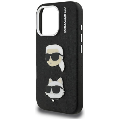 Karl Lagerfeld FW Grained Karl &amp; Choupette Heads Pins Case for iPhone 16 Pro Max - Black_5