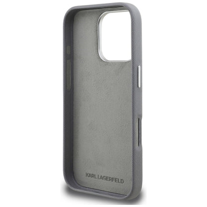 Karl Lagerfeld FW Grained Karl &amp; Choupette Heads Pins Case for iPhone 16 Pro Max - Gray_6