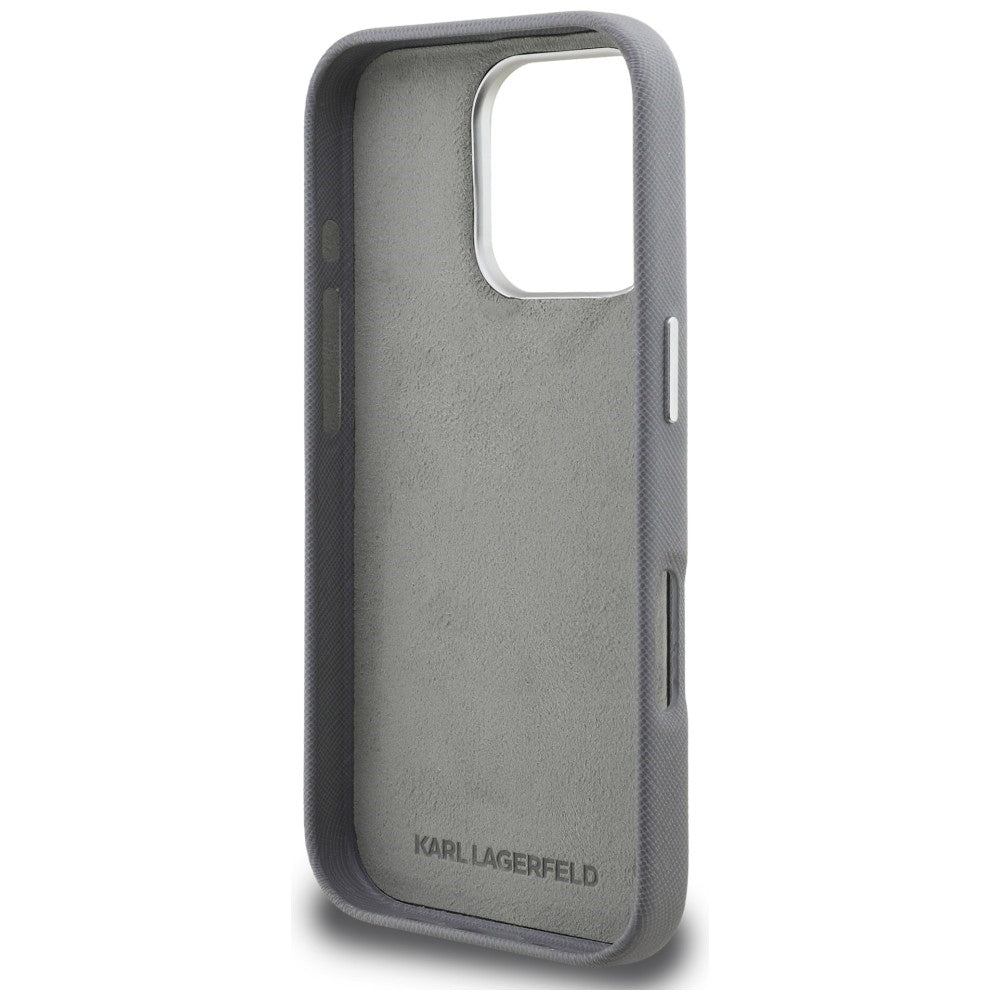 Karl Lagerfeld FW Grained Karl &amp; Choupette Heads Pins Case for iPhone 16 Pro - Gray_6