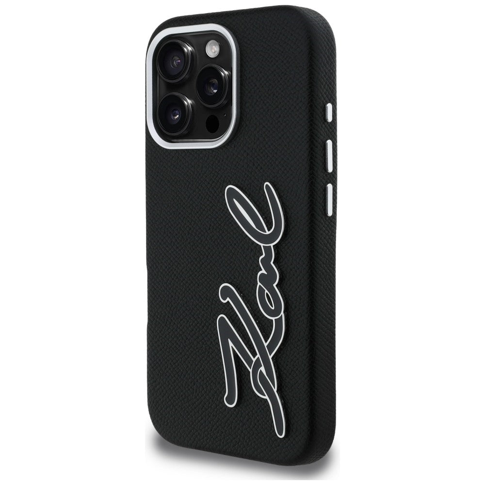 Karl Lagerfeld FW Grained Signature Logo iPhone 16 Pro Case - Black_1