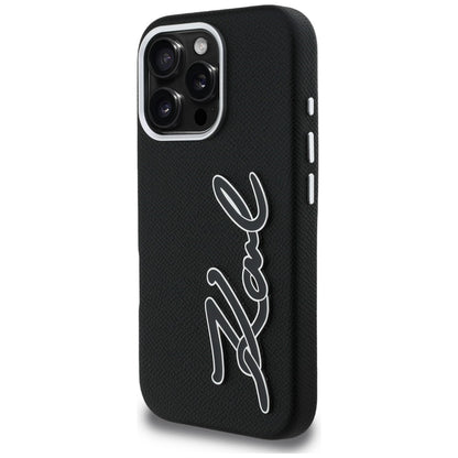 Karl Lagerfeld FW Grained Signature Logo iPhone 16 Pro Case - Black_1