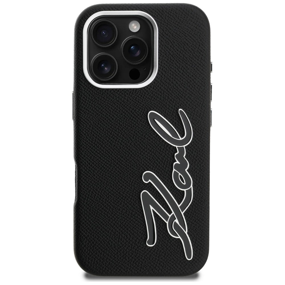 Karl Lagerfeld FW Grained Signature Logo iPhone 16 Pro Case - Black_2