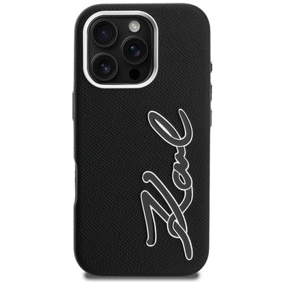 Karl Lagerfeld FW Grained Signature Logo iPhone 16 Pro Case - Black_2