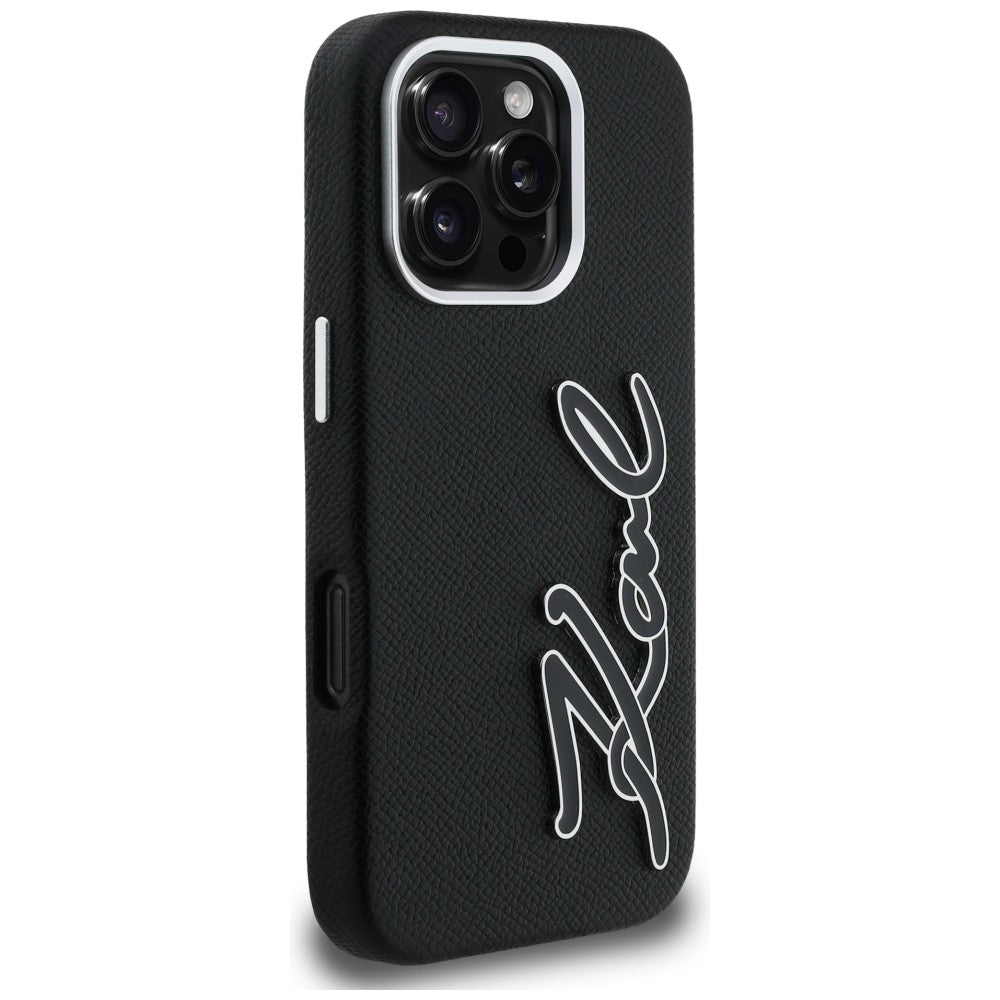 Karl Lagerfeld FW Grained Signature Logo iPhone 16 Pro Case - Black_3