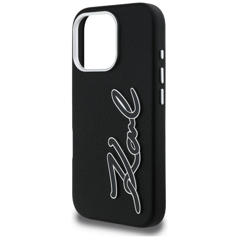 Karl Lagerfeld FW Grained Signature Logo iPhone 16 Pro Case - Black_5