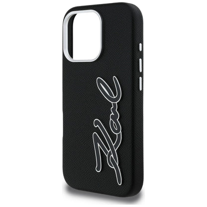 Karl Lagerfeld FW Grained Signature Logo iPhone 16 Pro Case - Black_5