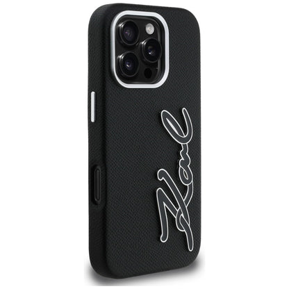 Karl Lagerfeld FW Grained Signature Logo Case for iPhone 16 Pro Max - Black_3
