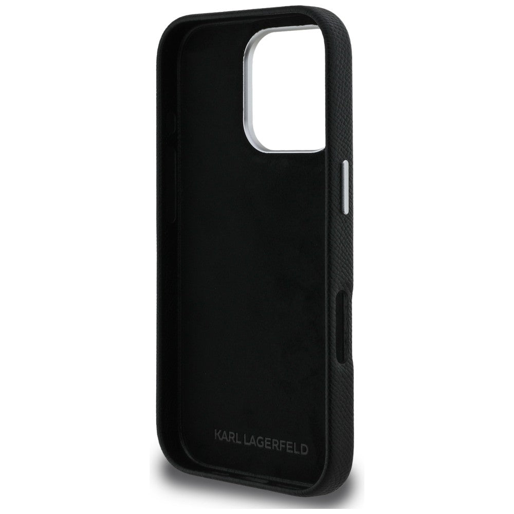 Karl Lagerfeld FW Grained Signature Logo Case for iPhone 16 Pro Max - Black_6