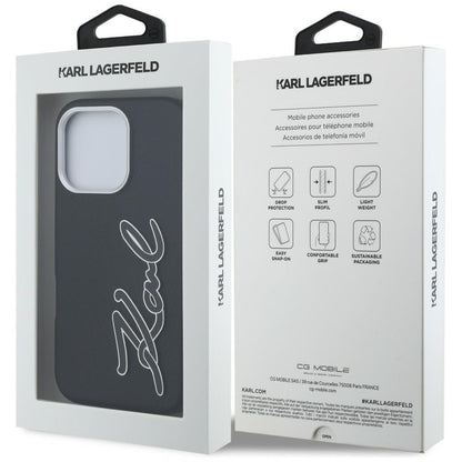 Karl Lagerfeld FW Grained Signature Logo Case for iPhone 16 Pro Max - Black_7