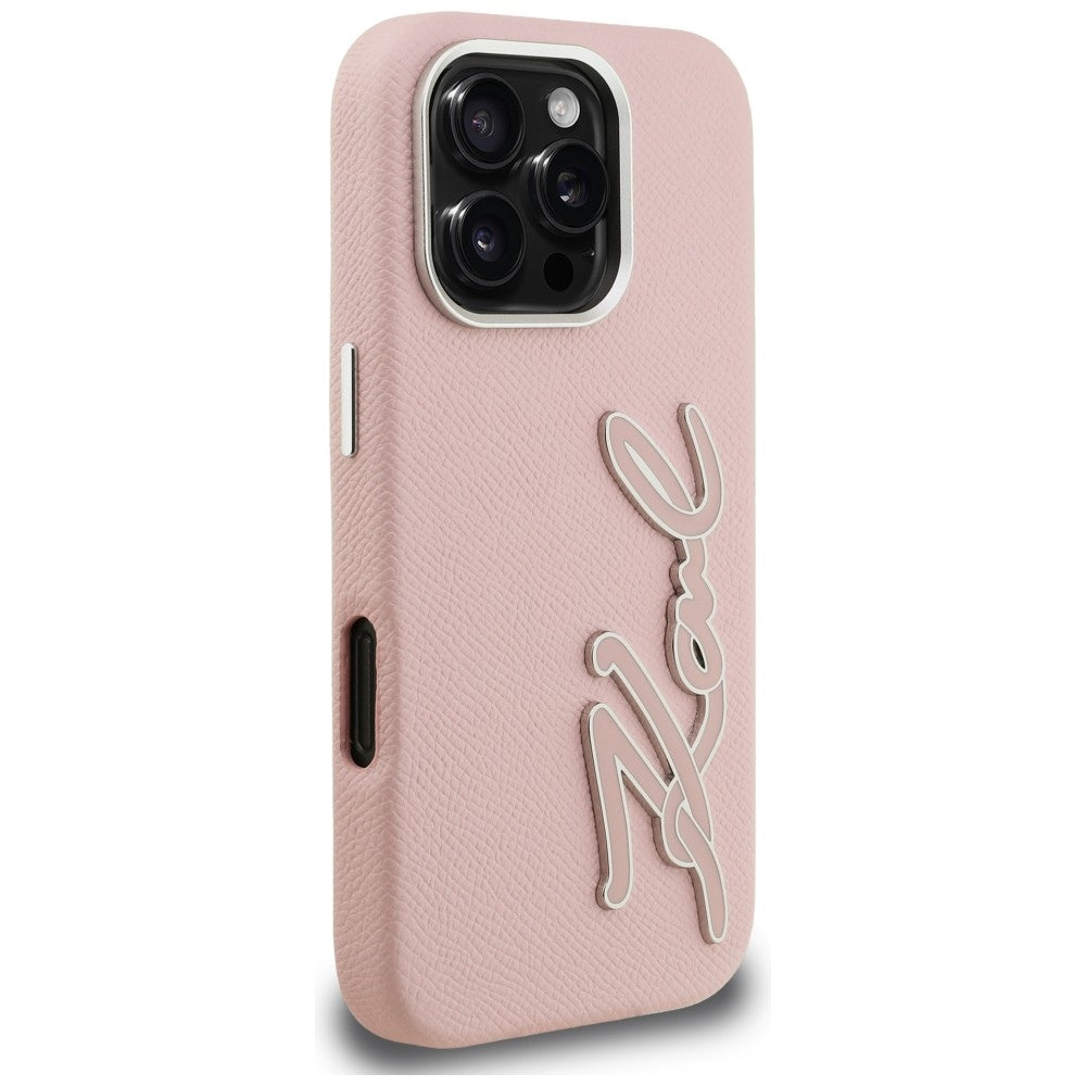 Karl Lagerfeld FW Grained Signature Logo iPhone 16 Pro Max Case - Pink_3