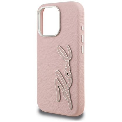 Karl Lagerfeld FW Grained Signature Logo iPhone 16 Pro Max Case - Pink_5