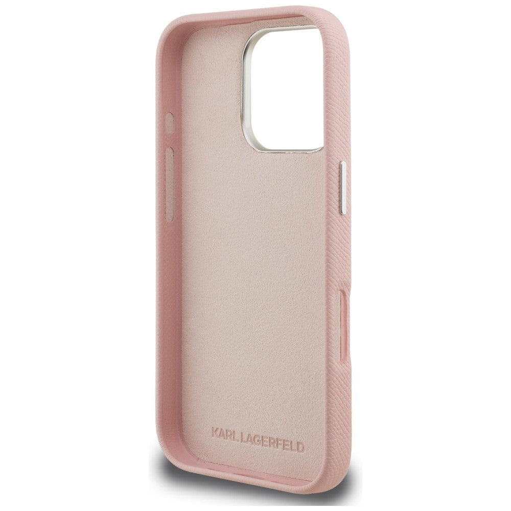 Karl Lagerfeld FW Grained Signature Logo iPhone 16 Pro Max Case - Pink_6