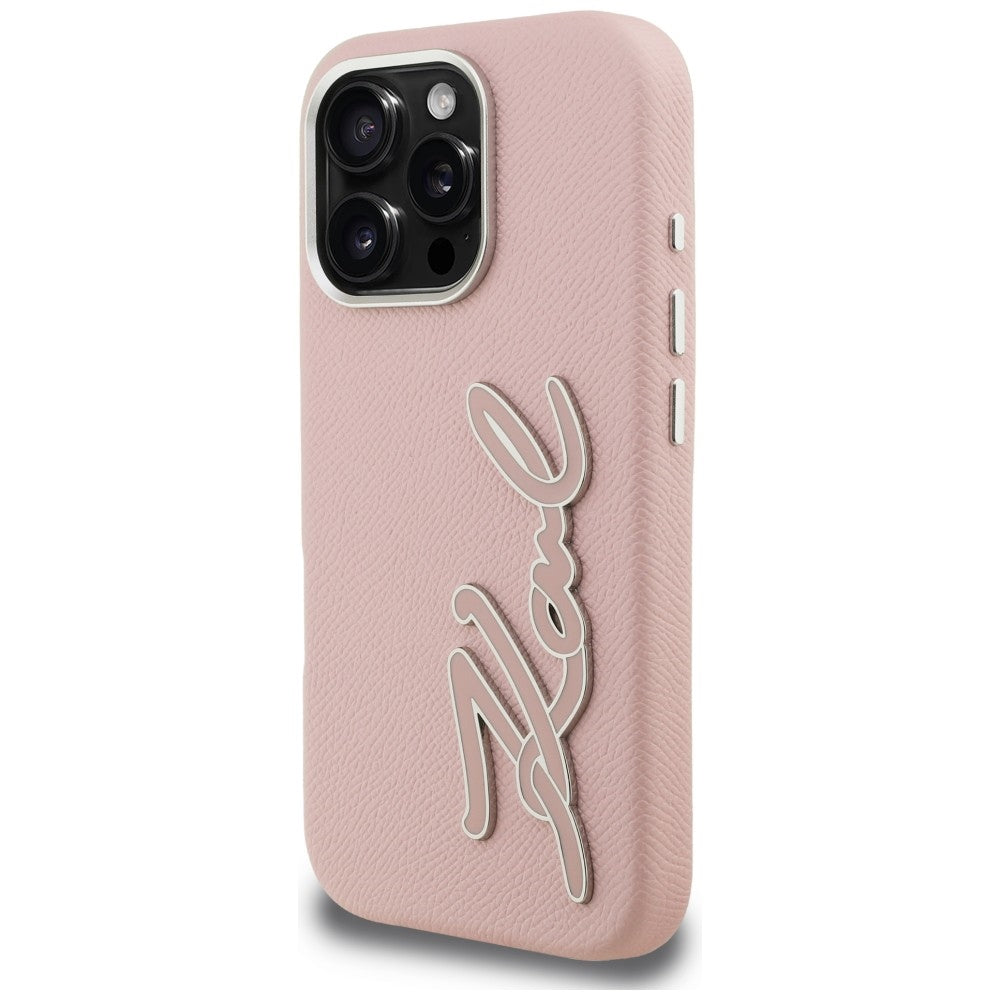 Karl Lagerfeld FW Grained Signature Logo iPhone 16 Pro Case - Pink_1