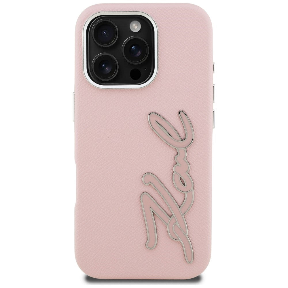 Karl Lagerfeld FW Grained Signature Logo iPhone 16 Pro Case - Pink_2